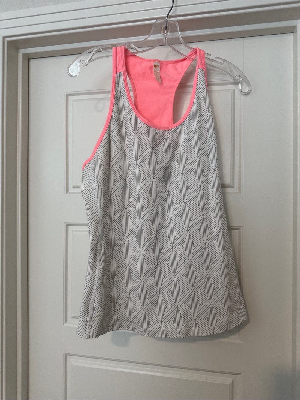 Lucy Gray Geometric Tank with Neon Pink Racerback